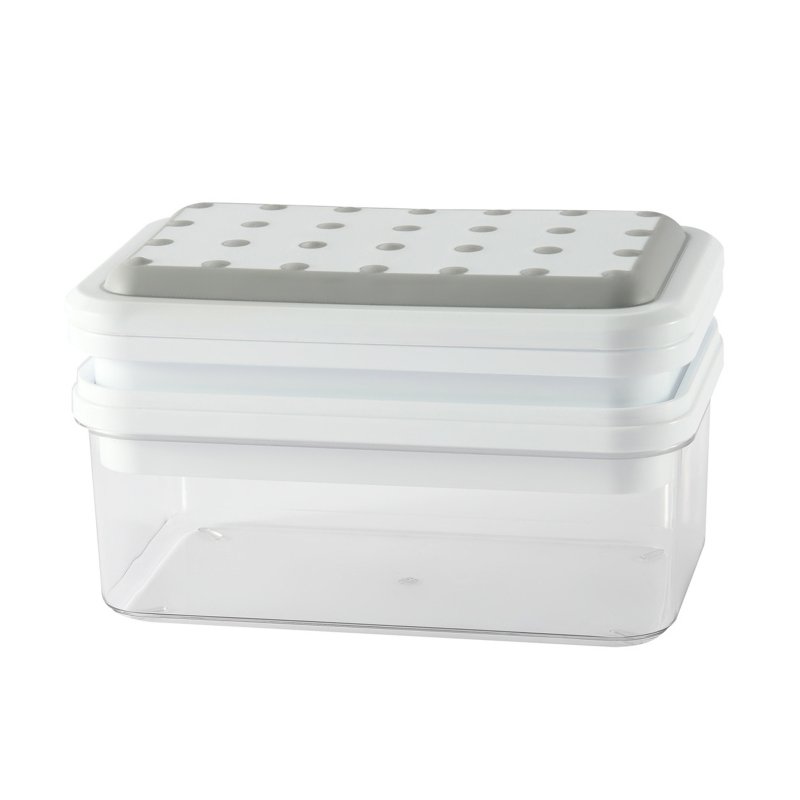 Multi-purpose Ice Cube Tray With Lid Large Capacity Food-grade Silicone Ice Cube Moulds With 28 Compartments light gray double layer