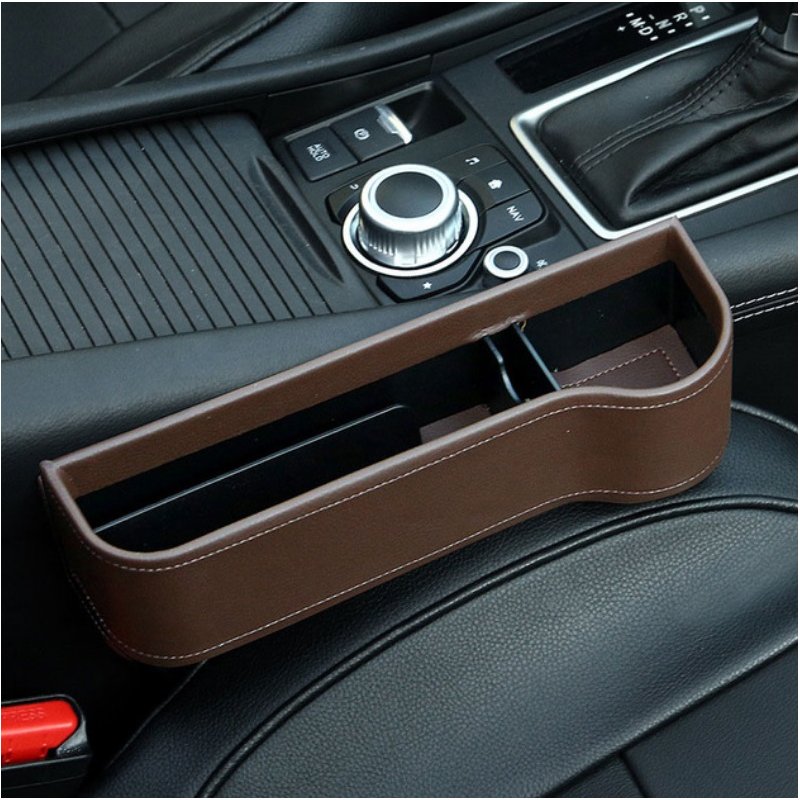Multifunction Leather Storage Box for Car Seat Side Gap Leather brown copilot