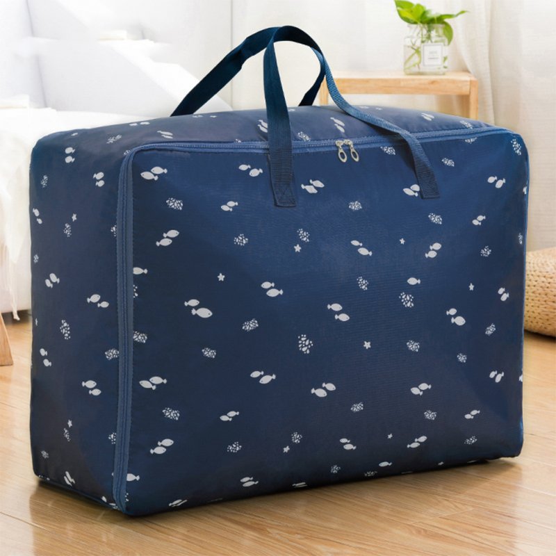 Multifunction Oxford Cloth Storage Bag with Handles for Cabinet Luggage Clothes Organize dark blue fish_M 55*33*20cm