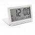 Multifunction Silent LCD Digital Large Screen Travel Desk Electronic Alarm Clock  Date Time Calendar Temperature Display  Snooze  Folding  White Silver 