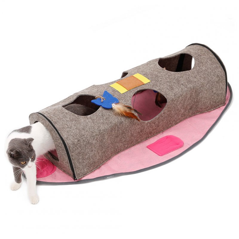 Multifunctional Cat's Nest Tunnel Foldable Fish-shaped Pendants Warmth Playing Cat Supplies Pink_105*61*22CM