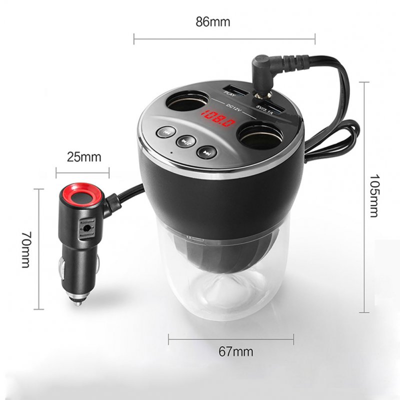 Multifunctional Charging Cup Car Charger Bluetooth-compatible Fm Transmitter Mp3 Cup With Dual Usb Ports Digital Display black