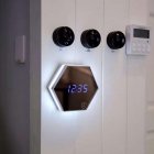 Multifunctional LED Night Light Wall Clock Thermometer Mirror Glass Digital Alarm Clock Silver
