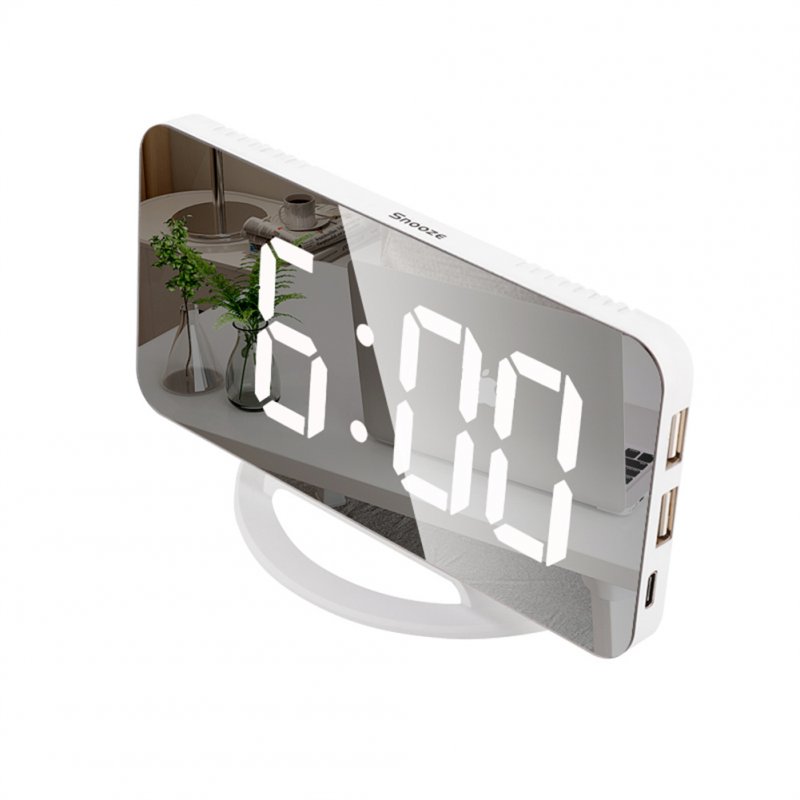 Multifunctional  Mirror  Clock Led Makeup Mirror Digital Alarm Clock For Household Living Room TS-8201-W (white shell white light)