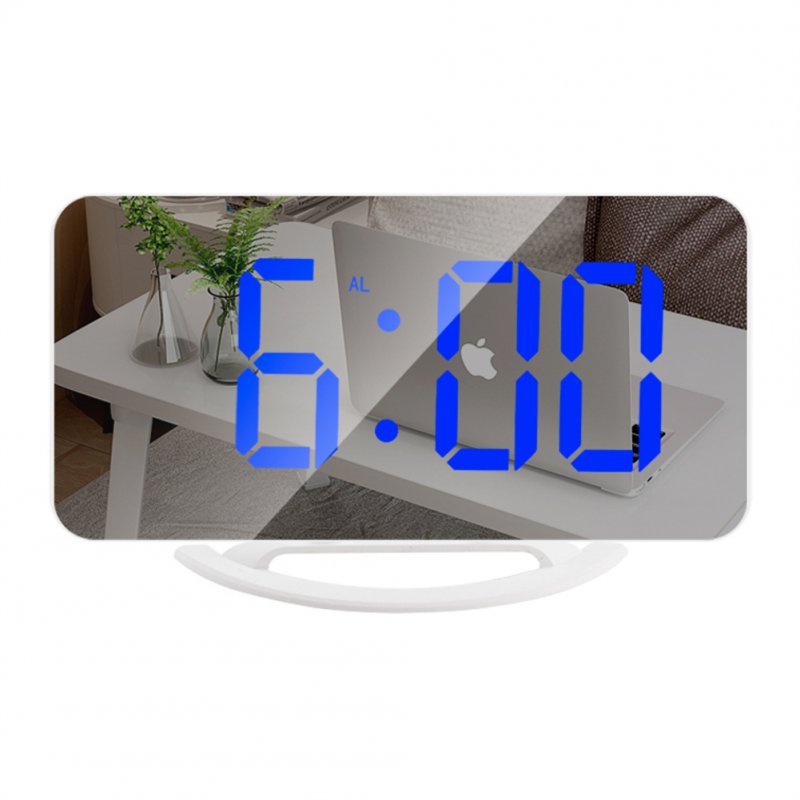 Multifunctional  Mirror  Clock Led Makeup Mirror Digital Alarm Clock For Household Living Room TS-8201-B (white shell blue light)