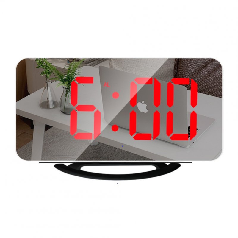 Multifunctional  Mirror  Clock Led Makeup Mirror Digital Alarm Clock For Household Living Room TS-8201-HR (black shell red light)