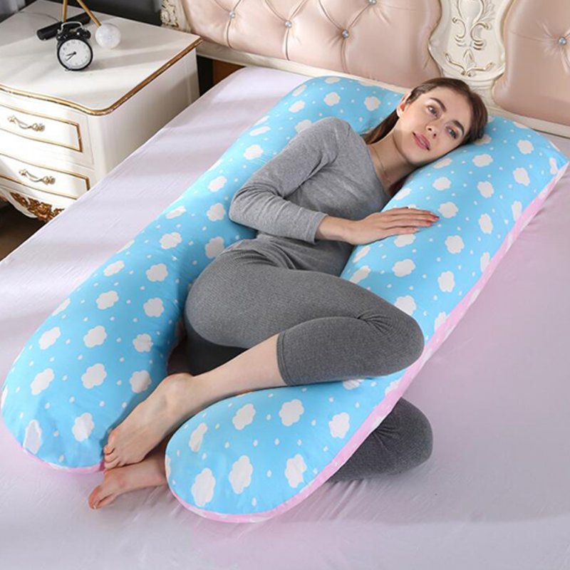 Multifunctional Pillow for Pregnant Women Lateral Pillow Pregnancy Side Sleepers 100% Cotton U Shape Removable and Washable Maternity Pillows Blue pink cloud