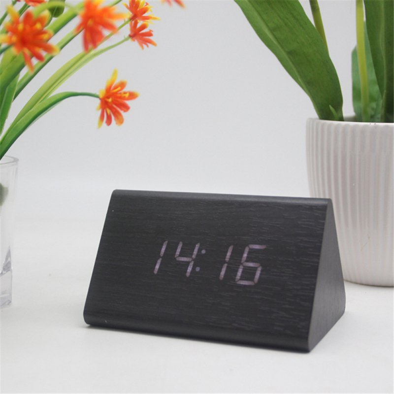 Multifunctional Wooden Alarm  Clock Luminous Silent Clock With Smart Led Display Black wood white