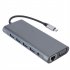 Multiport USB C Hub Adapter Charging Block Desktop Charging Hub 12 In 1 Charger Adapter Card Reader Connector Grey