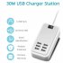 Multiport USB Hub Adapter 30W Charging Block Desktop Charging Hub 6 USB Ports Charger Adapter With LED Work Indicator For Smart Phones Tablet Laptop white US pl