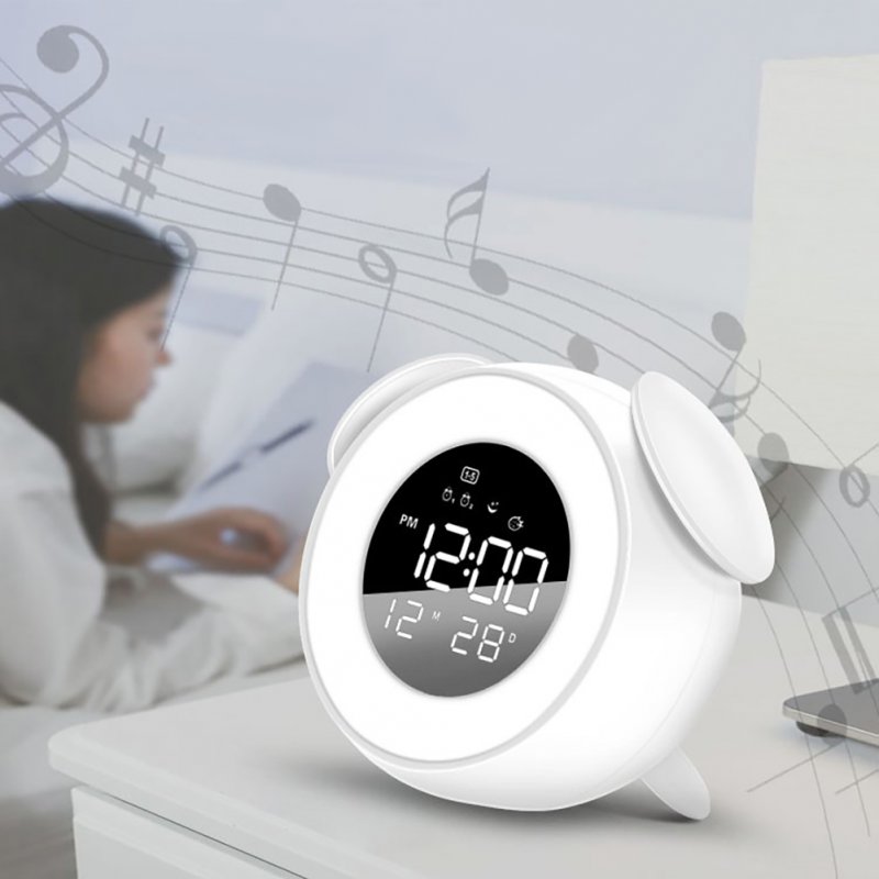 Music LED Alarm Clock Children Alarm Clock Night Light Sleep Sounds Machine Children Cartoon Bedside Lamp white