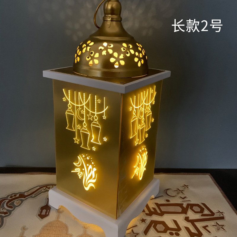 Muslim Ramadan Wind Lamp LED Light Wooden Hanging Pendant Eid Festival Holiday Decoration Long -2