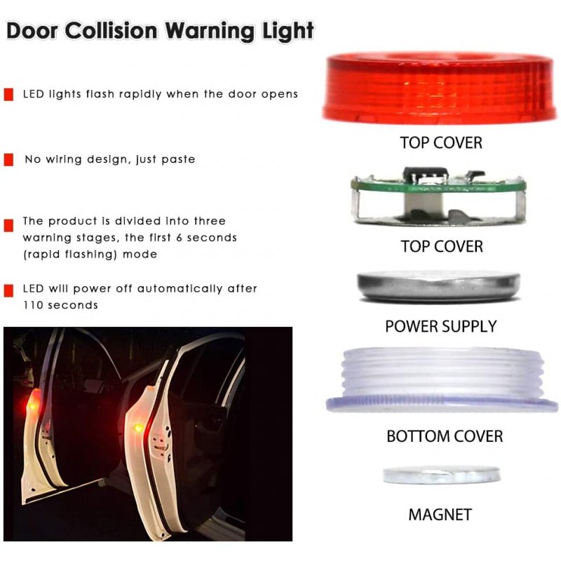 4pcs Car Safety  Light Anti-collision 5 Led Side Door Sensor Warning Light blue_5LED