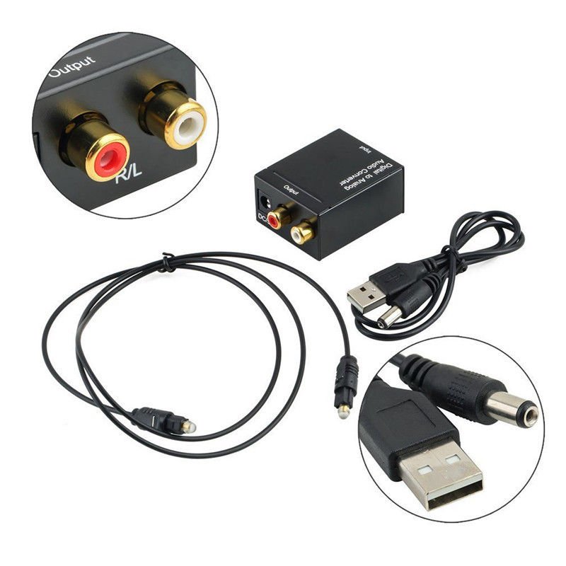 Digital Optical Coax to Analog RCA L/R Audio Converter Adapter with Fiber Cable & USB Cable & Mainframe 