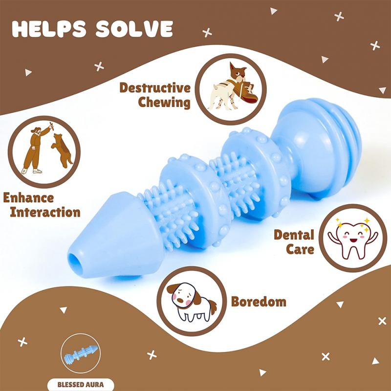 Rocket Shaped Pet Toothbrush Toy Indestructible Bite-resistant Dogs Chew Toys Light Blue