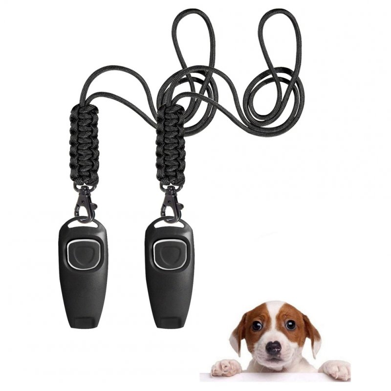 2pcs 2-in-1 Pet Training Clicker Stop Barking Whistle High Frequency Dogs Trainer with Lanyard Black