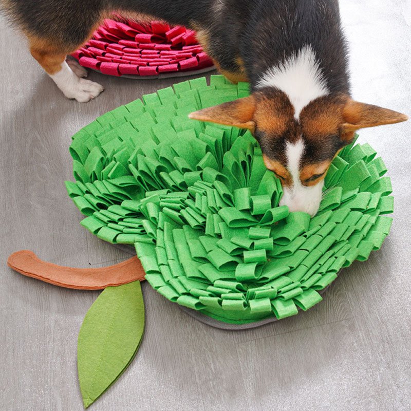 Pet Dog Snuffle Mat Apple-shaped Felt Cloth Training Sniff Pad Slow Feeder Encourages Natural foraging Skills Red