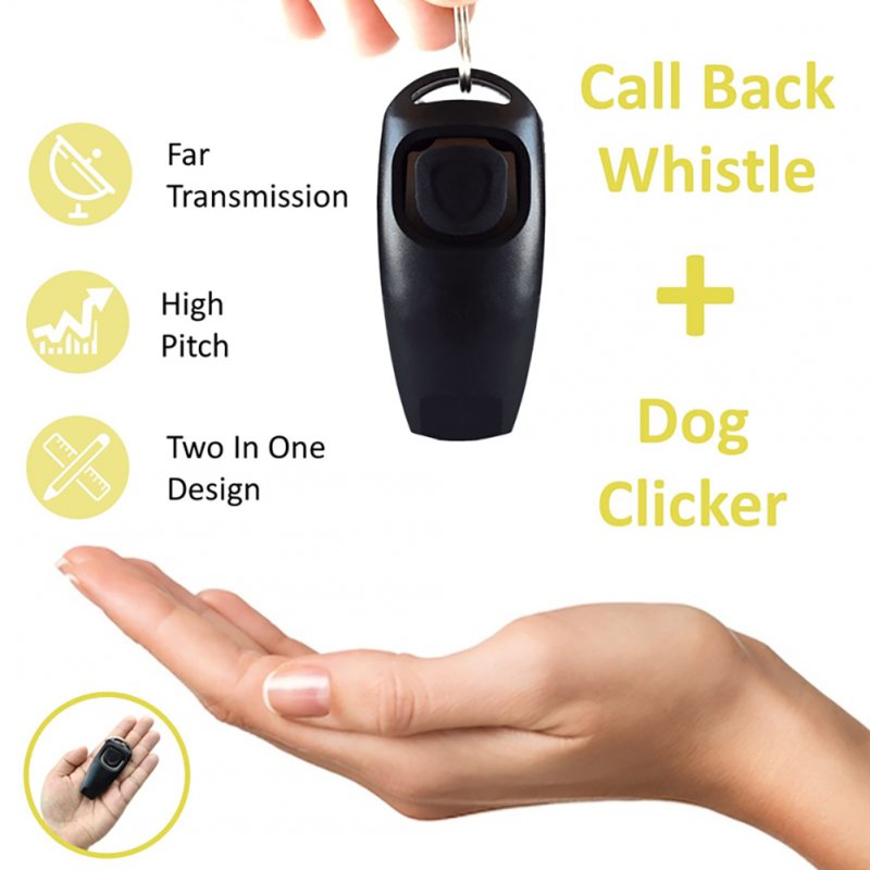 2pcs 2-in-1 Pet Training Clicker Stop Barking Whistle High Frequency Dogs Trainer with Lanyard Black