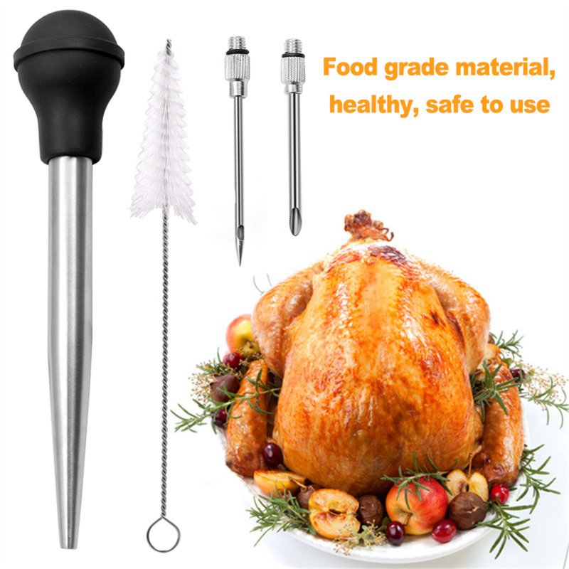 Turkey Baster Syringe Set Home Baking Tool With 2 Marinade Needles Cleaning Brush Kitchen Gadgets black