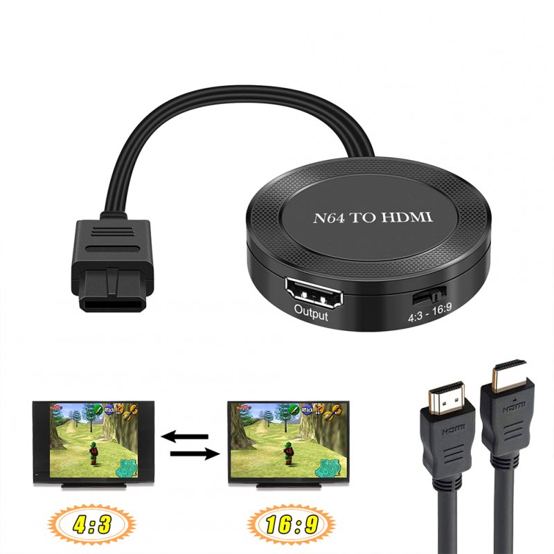 N64 To HDMI-compatible N64 Converter N64 Cable To HDMI-compatible Support 16:9/4:3 Convert Adapter Black