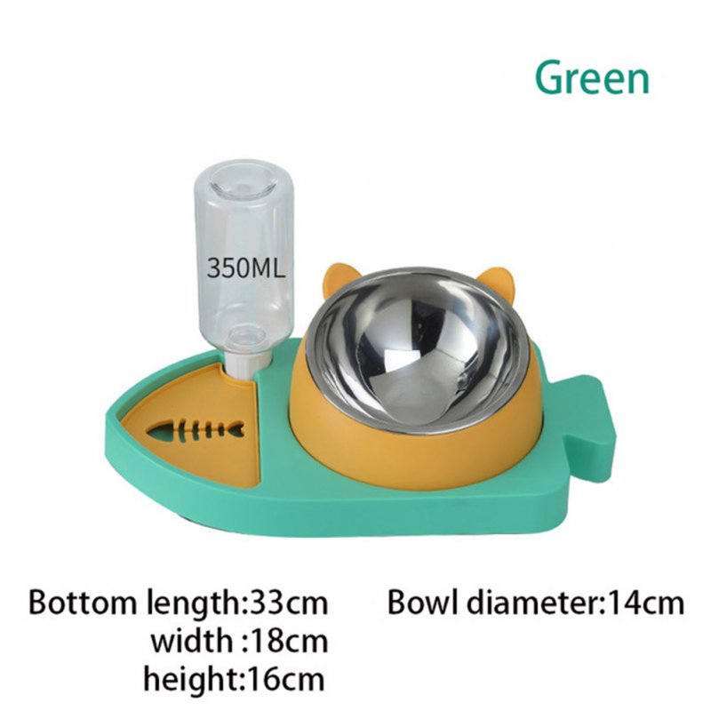 3-in-1 Pet Feeding Bowl Water Dispenser Anti-choking Neck Guard Automatic Food Dispenser For Dogs Cats fish shape bowl green