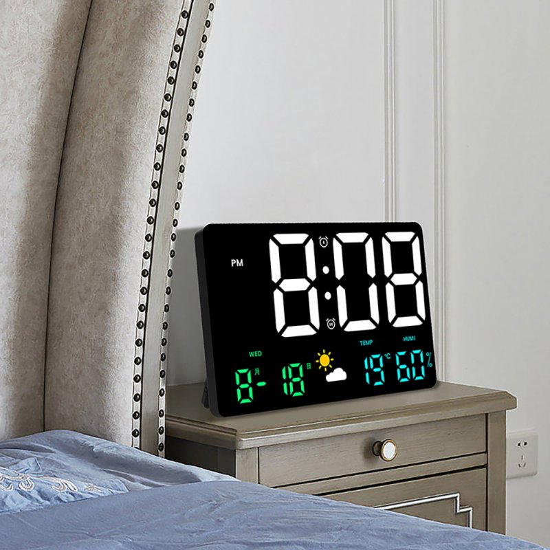 Digital Wall Clock 9.8 inch LED Display Adjustable Brightness Clock with Temperature Humidity Alarm Clock 