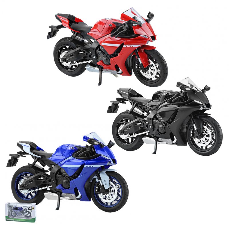 1/12 R1 Alloy Motorcycle Model Sound Light Shock Absorption Steering Motorcycle Toys For Children Gifts Collection 
