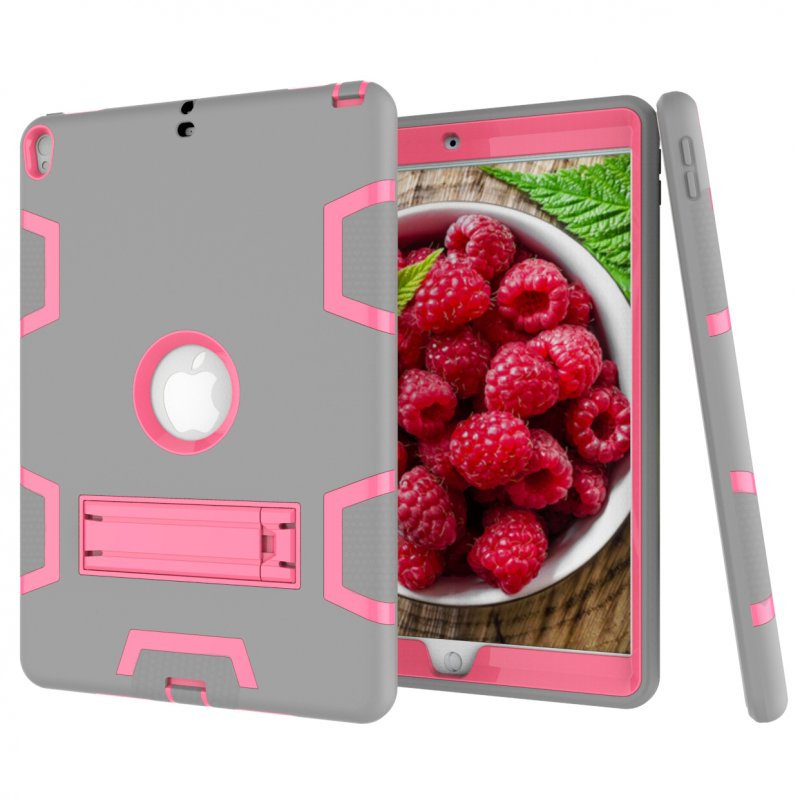 NEW iPad 10.5 2017/2018 PC+ Silicone Hit Color Armor Case Tri-proof Shockproof Dustproof Anti-fall Protective Cover  Gray + Rose Red