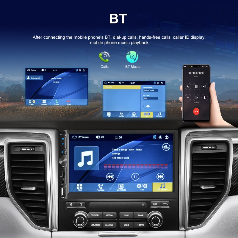 7-inch Dual Din Car Radio Universal Wireless Mp5 Player for Carplay with Microphone 