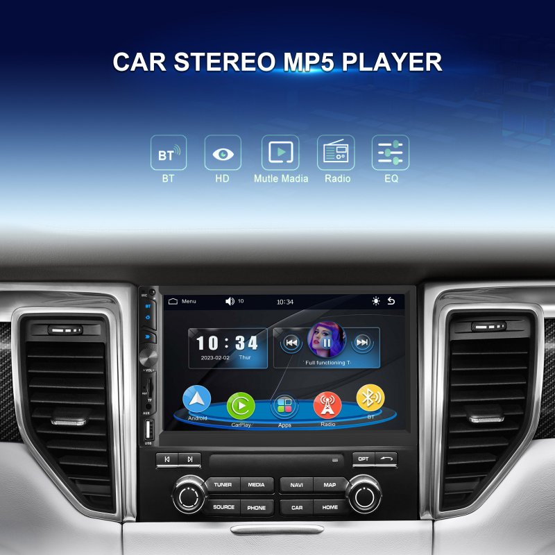 7-inch Dual Din Car Radio Universal Wireless Mp5 Player for Carplay with Microphone 