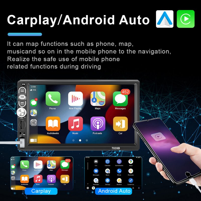 F13 1 Din Car Radio 7-Inch HD Screen Bluetooth Multimedia Video Mp5 Player for Carplay 