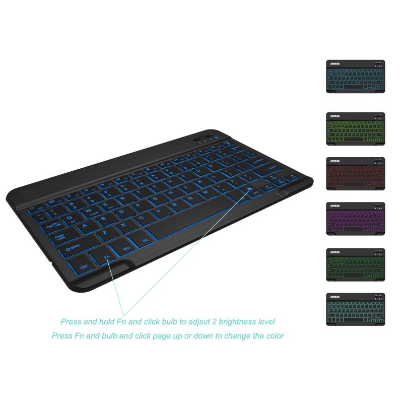 Universal Slim Portable Wireless Bluetooth 7-Colors Backlit Keyboard with Built in Rechargeable Battery  