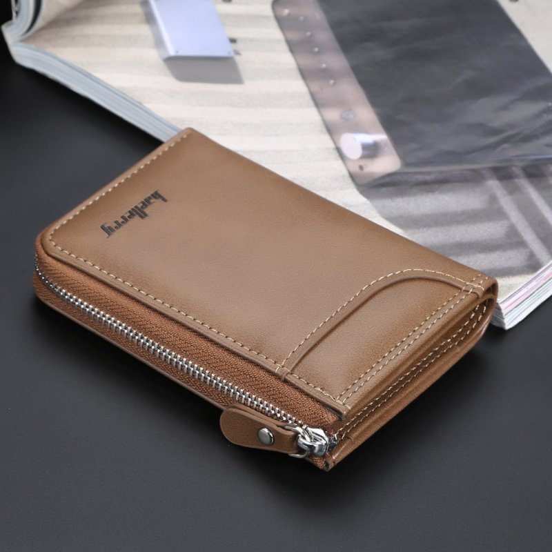 Men Short Zipper Wallet Portable Leather Key Case with Cards Slot 