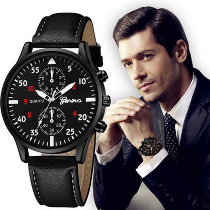 Men's Wrist Watch Simple Style Business Fake Leather Belt Quartz Watch 