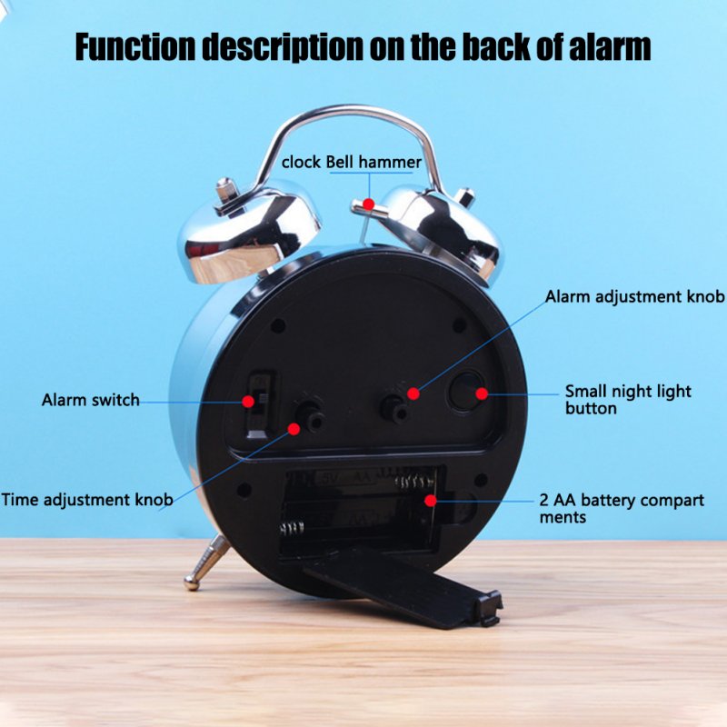 4 Inch Metal Round Alarm Clock Mute Accurate Retro Luminous Bedside Clock with Night Light 