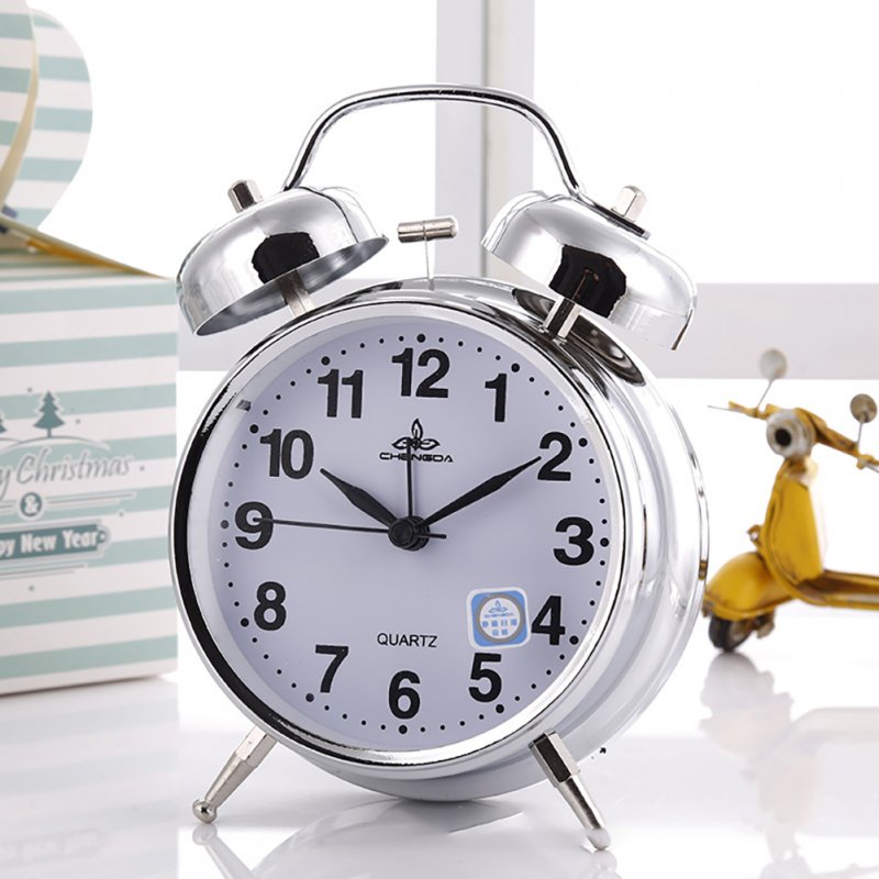 4 Inch Metal Round Alarm Clock Mute Accurate Retro Luminous Bedside Clock with Night Light 