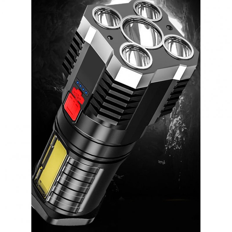 5led Super Bright Flashlight USB Rechargeable Outdoor Portable Waterproof Cob Side Light Work Light Multi-function 