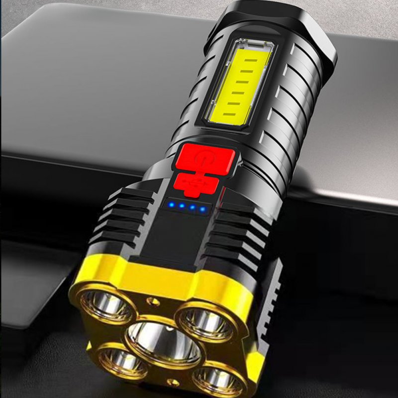 5led Super Bright Flashlight USB Rechargeable Outdoor Portable Waterproof Cob Side Light Work Light Multi-function 