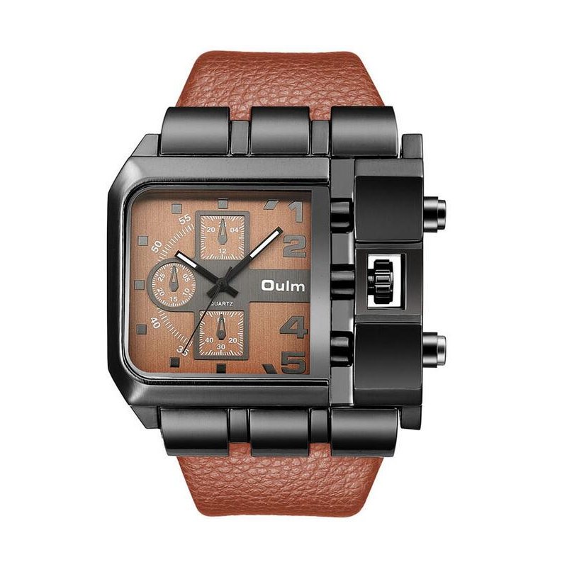 Men Casual Leather Band Square Dial Fashion Watch 