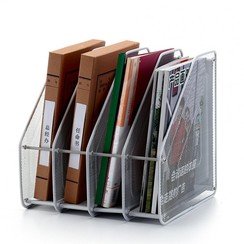 4-slot Mesh Metal Files Holder Rack Desk Document Organizer Student Book Stand Office Supplies 