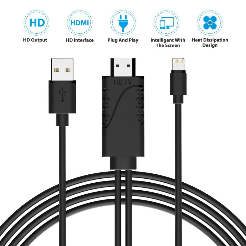 8-pin to HDMI Adapter 1080P HDTV Cable with Cooling Vents for iPhone X/8/ 7/iPad/iPod Touch 