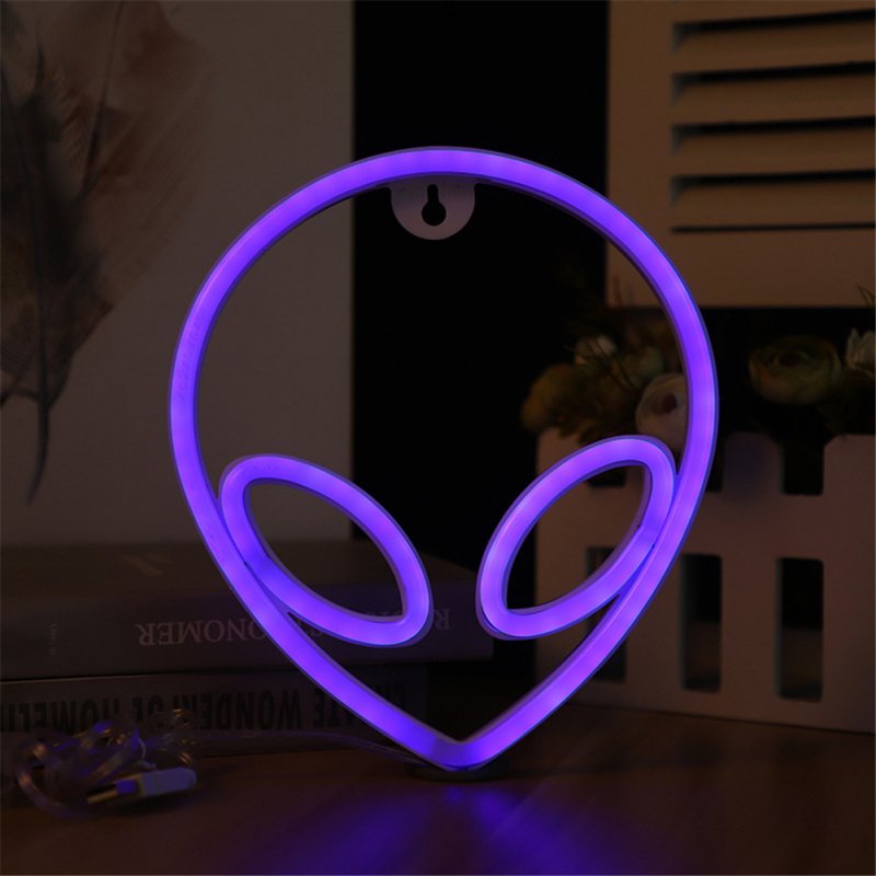 Neon Sign Alien Face Shaped Wall  Hanging  Lights For Home Children's Room Night Lamps blue
