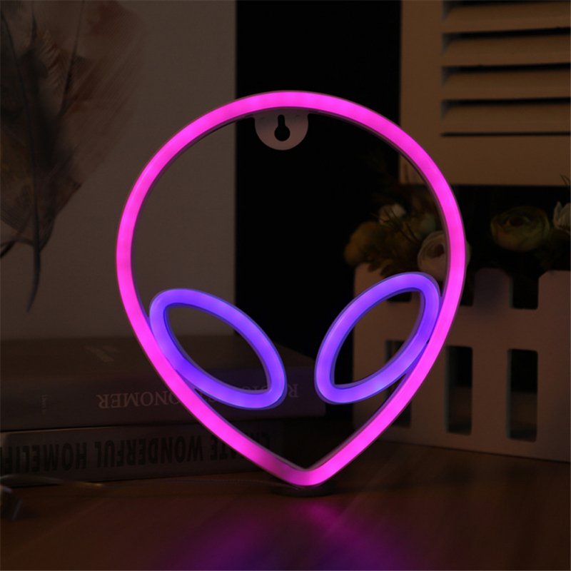 Neon Sign Alien Face Shaped Wall  Hanging  Lights For Home Children's Room Night Lamps pink