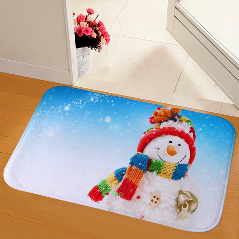 New Christmas Snowman Printed Soft Flannel Floor Mat Bathroom Anti Slip Mat Rug blue_40*60cm