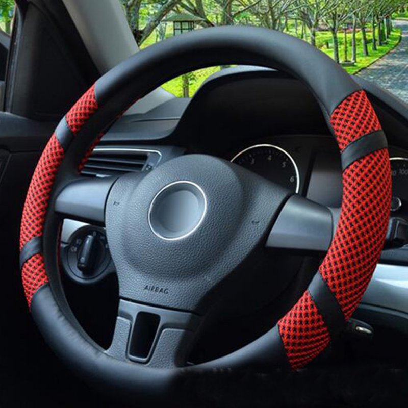 New Design Summer Ice Silk Steering Wheel Cover, Breathable Anti-skid Univere cover red_38cm