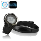 New digital heart rate monitor consisting of an exercise sport watch and chest belt to track your heart rate during daily exercise routines 