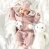 Newborn Baby Cute Jumpsuit with Rabbit Ears Lovely Hooded Cotton Romper Beige 66