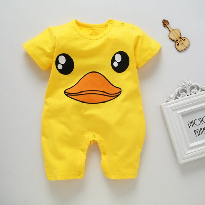 Newborn Infant Baby Boy Girl Cartoon Printing Short Sleeve Romper Bodysuit  Yellow Duckling_59cm