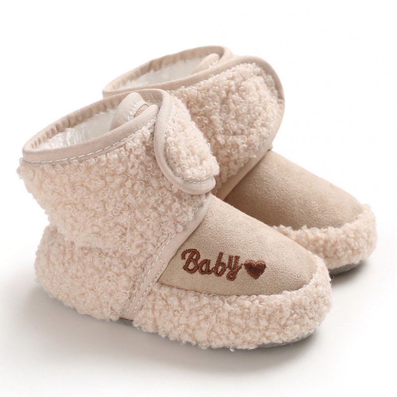 Newborn Plush Snow Boot Warm Soft Sole Non-slip Shoes for Winter Infant Boys Girls apricot_Inside length 11 cm