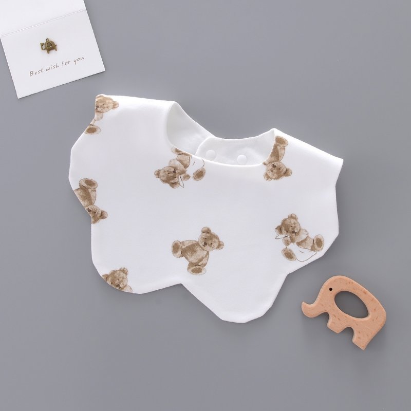 Newborn Saliva Towel Cute Cartoon Printing Petal Bibs Cotton Waterproof Adjustable Bib For Baby Aged 0-1 bear
